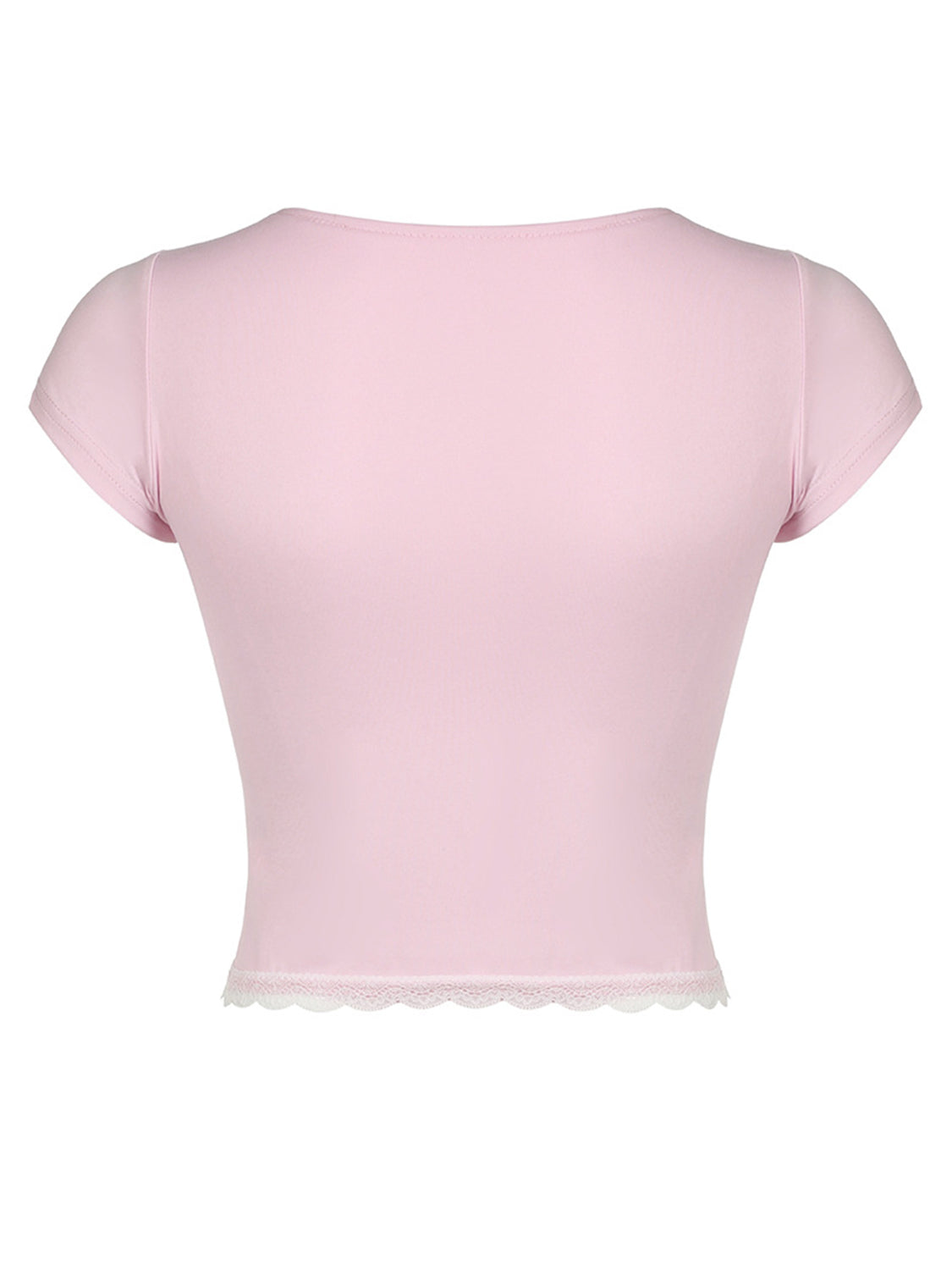 Lace Detail Sweetheart Neck Short Sleeve T-Shirt - HelenPam
