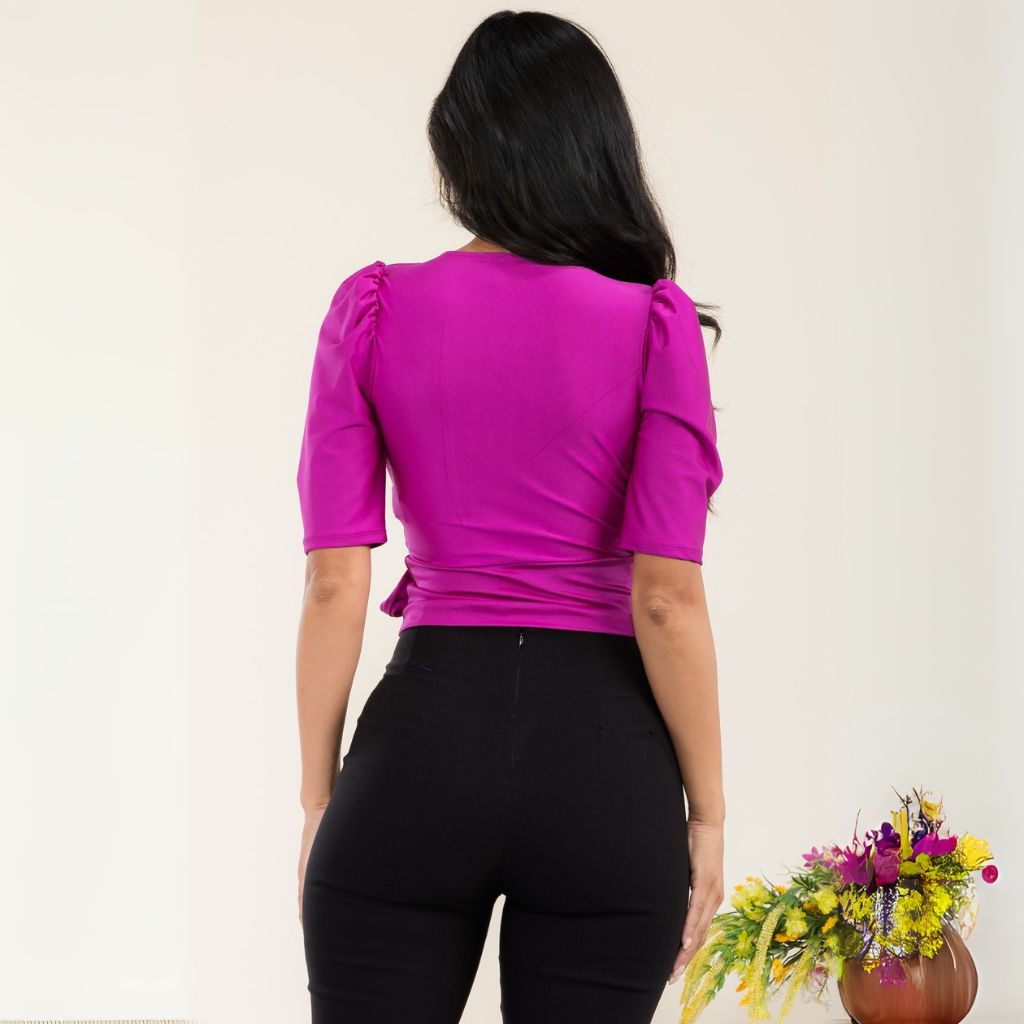V-Neck Half Sleeve Blouse - HelenPam
