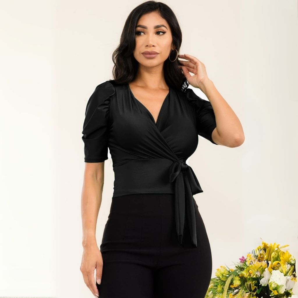 V-Neck Half Sleeve Blouse - HelenPam