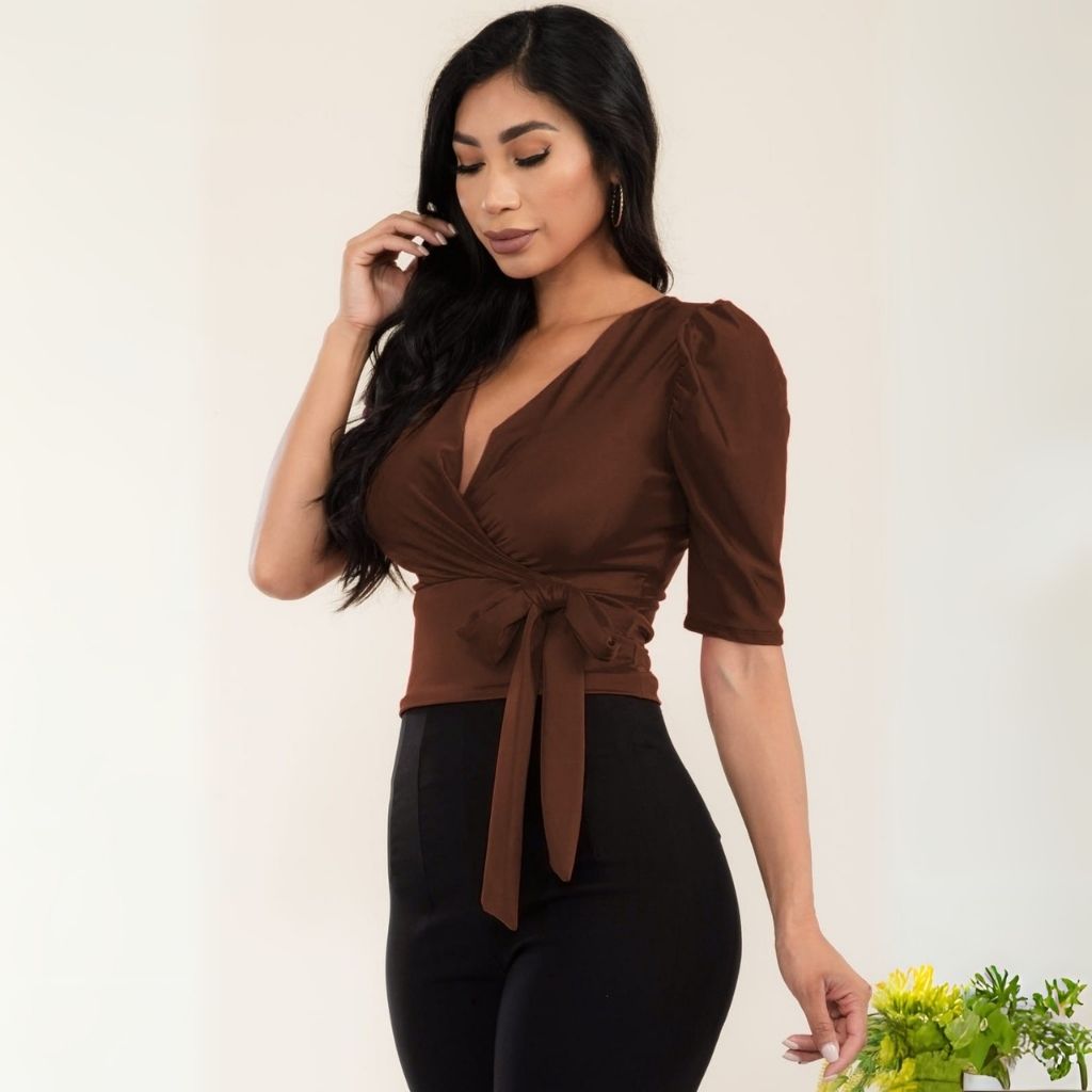 V-Neck Half Sleeve Blouse - HelenPam