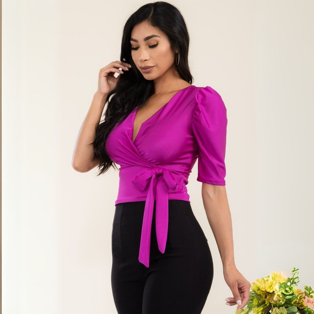V-Neck Half Sleeve Blouse - HelenPam