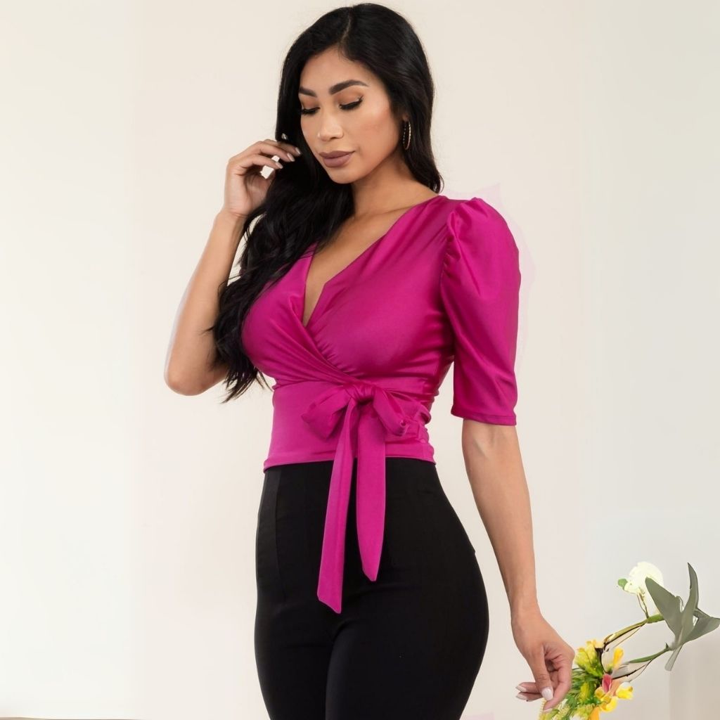 V-Neck Half Sleeve Blouse - HelenPam