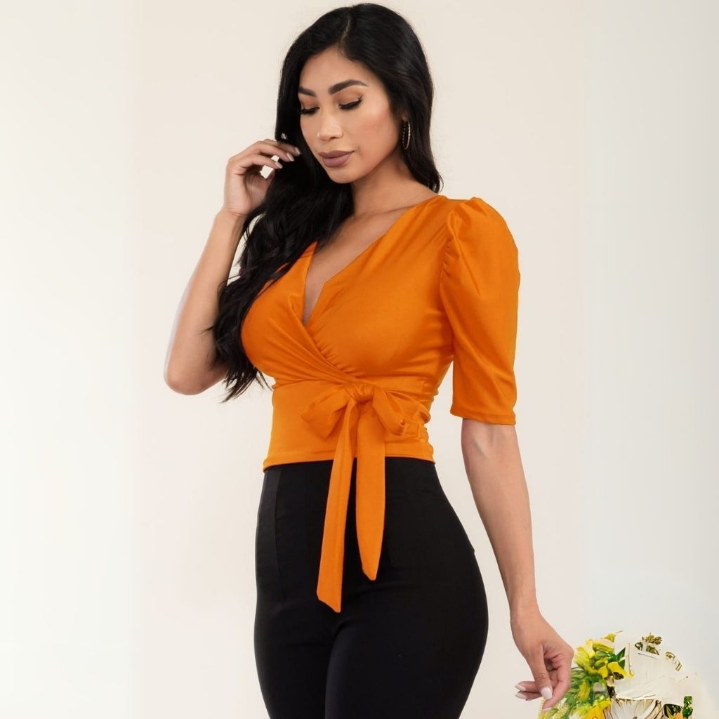 V-Neck Half Sleeve Blouse - HelenPam