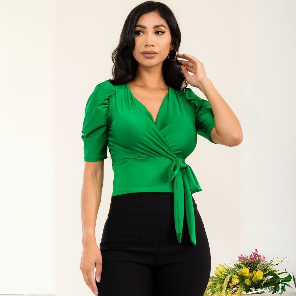 V-Neck Half Sleeve Blouse - HelenPam
