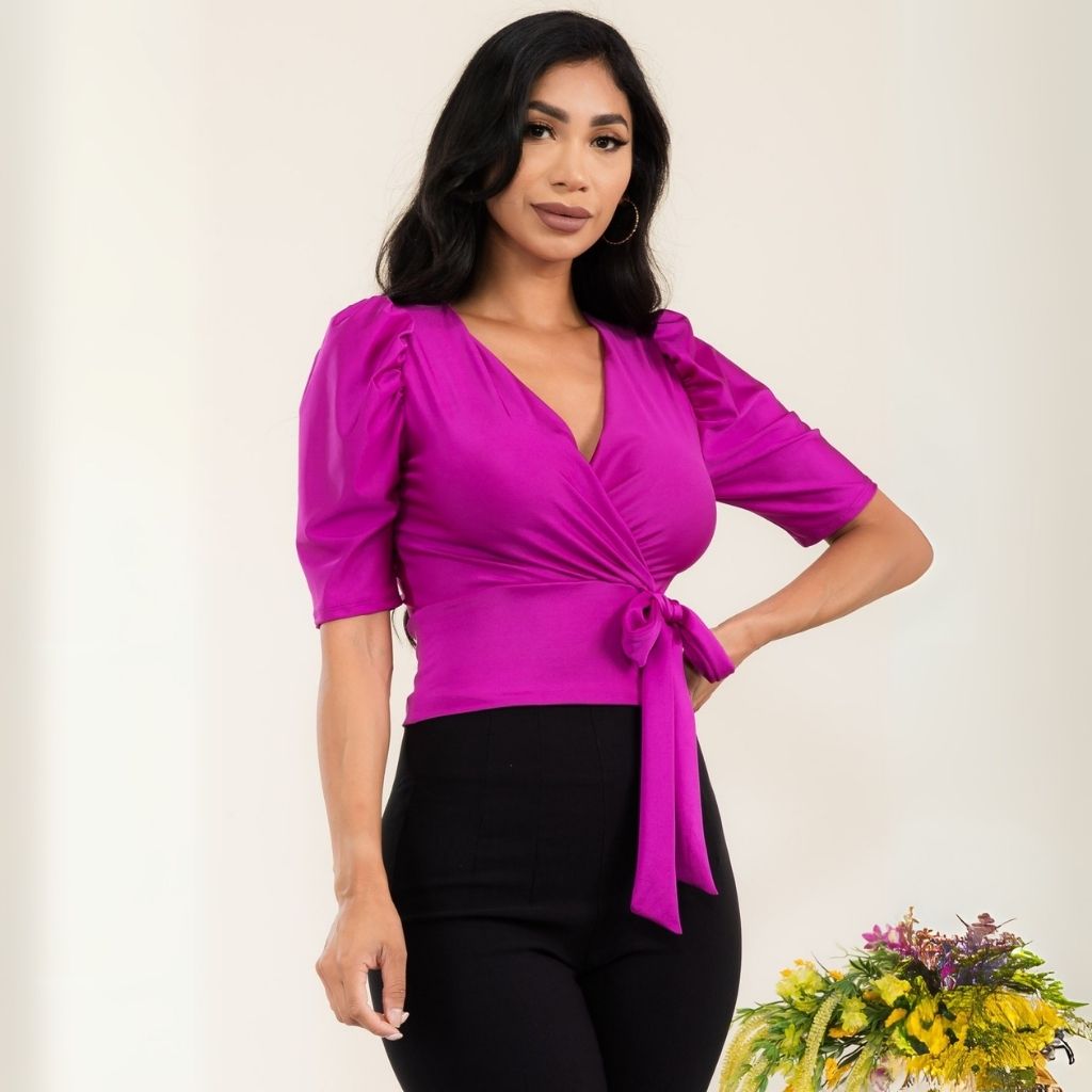 V-Neck Half Sleeve Blouse - HelenPam