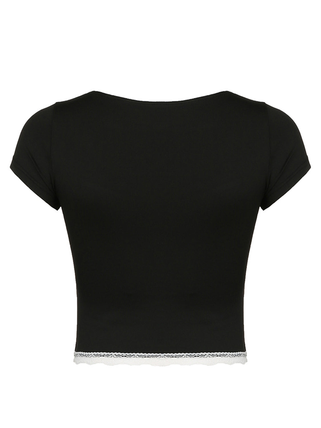 Lace Detail Sweetheart Neck Short Sleeve T-Shirt - HelenPam