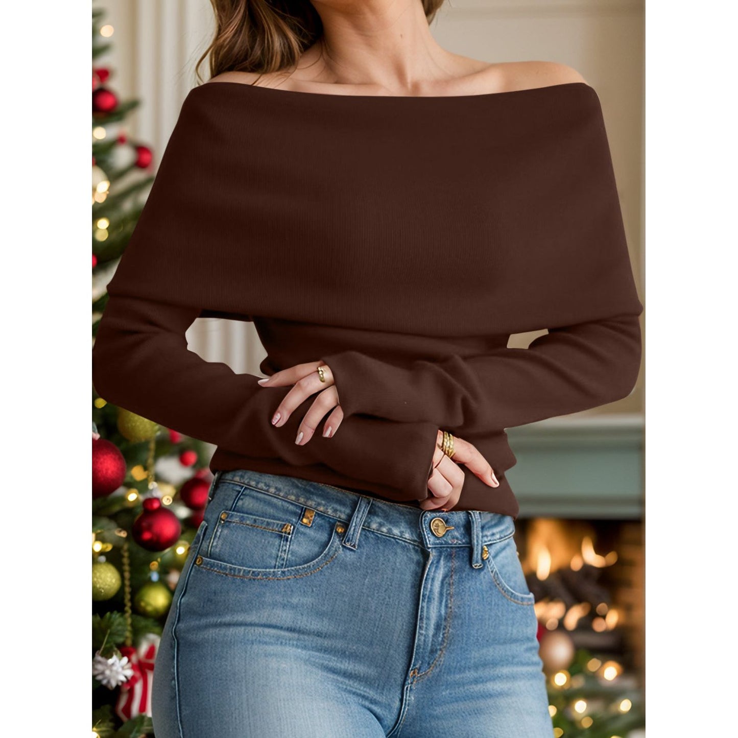 Off-Shoulder Long Sleeve Sweater