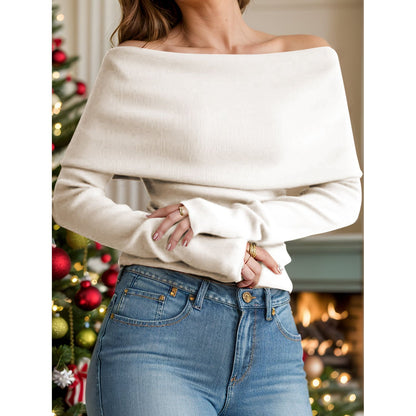 Off-Shoulder Long Sleeve Sweater