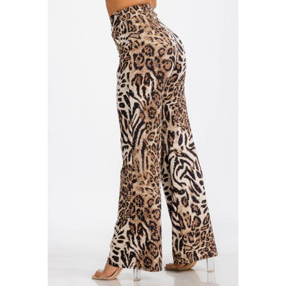 Elastic Waist Animal Print Stretch Pants