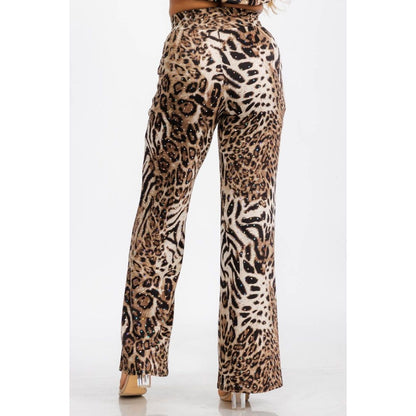 Elastic Waist Animal Print Stretch Pants