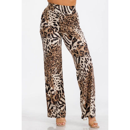 Elastic Waist Animal Print Stretch Pants