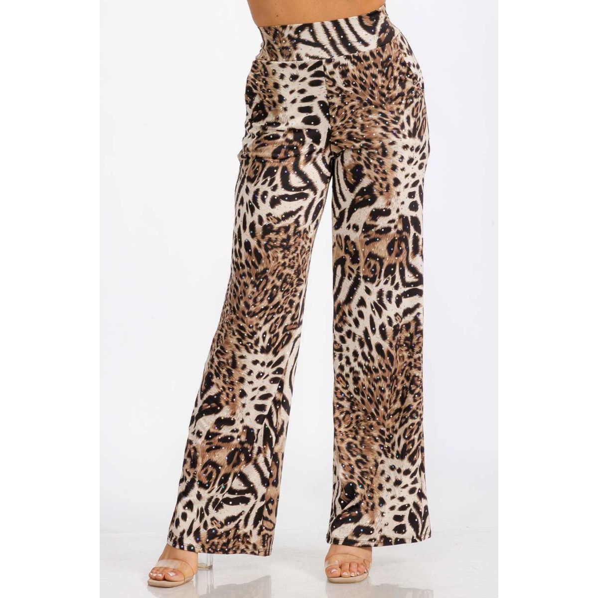 Elastic Waist Animal Print Stretch Pants