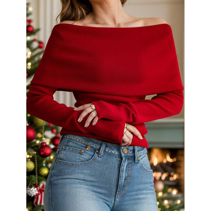 Off-Shoulder Long Sleeve Sweater