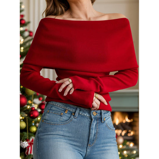 Off-Shoulder Long Sleeve Sweater