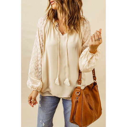 Tassel Tie Neck Long Sleeve Blouse