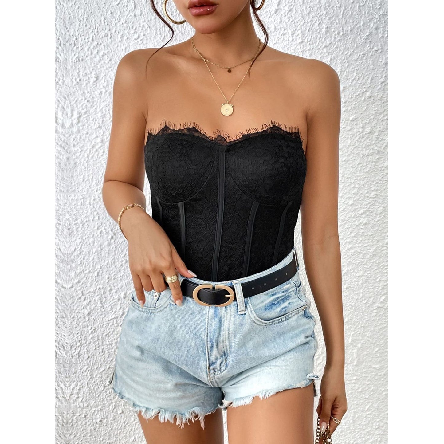 Perfee Strapless Sweetheart Neck Bodysuit