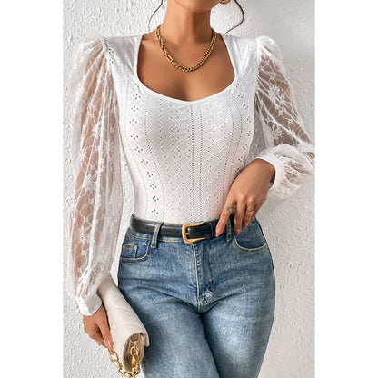 Eyelet Lace Long Sleeve Bodysuit