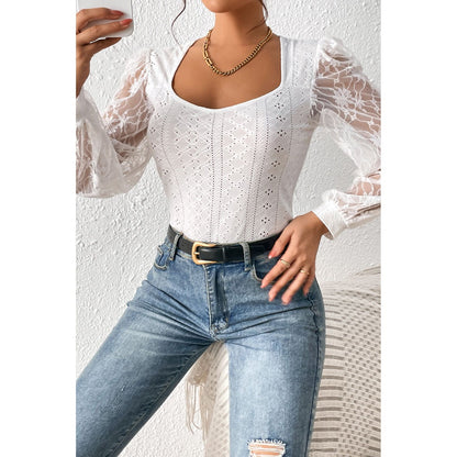 Eyelet Lace Long Sleeve Bodysuit