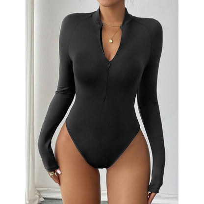 Perfee Half Zip Long Sleeve Bodysuit