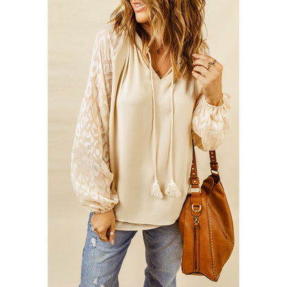 Tassel Tie Neck Long Sleeve Blouse