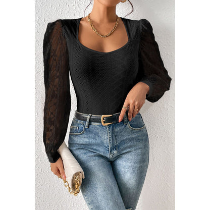 Eyelet Lace Long Sleeve Bodysuit