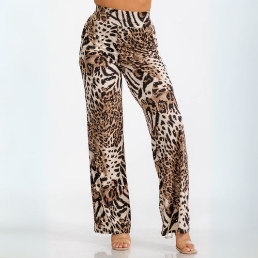 Elastic Waist Animal Print Stretch Pants - HelenPam