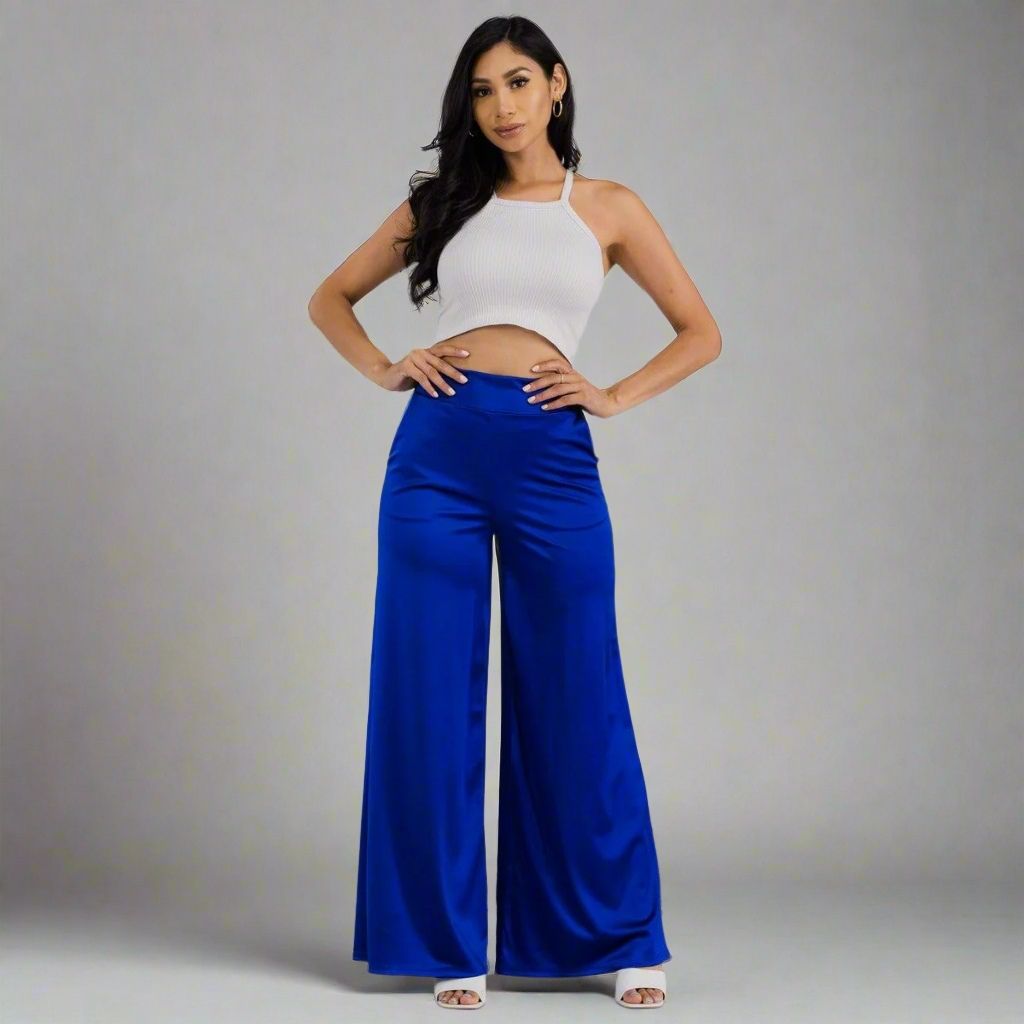 Satin Back Zipper Wide-Leg Pants