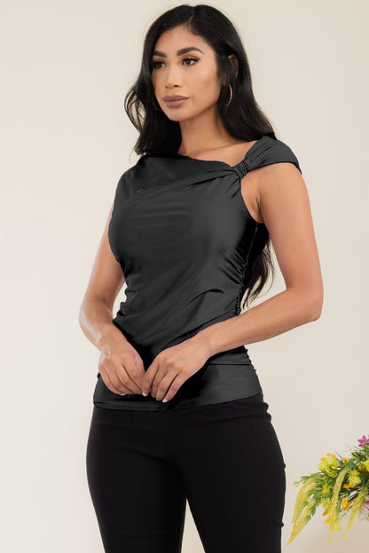 Asymmetric Shoulder Drape Blouse