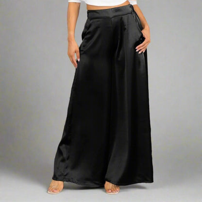 Satin Elastic Waist Wide-Leg Pants