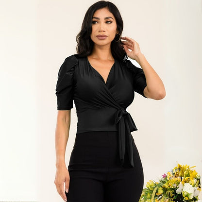 V-Neck Half Sleeve Blouse - HelenPam