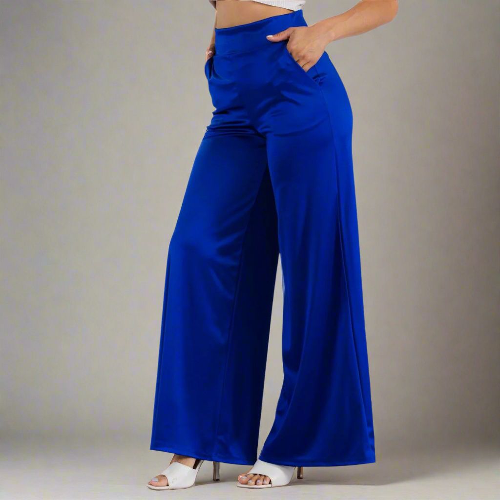 Satin Back Zipper Wide-Leg Pants