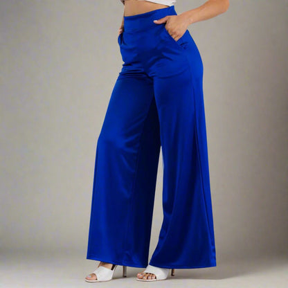 Satin Back Zipper Wide-Leg Pants