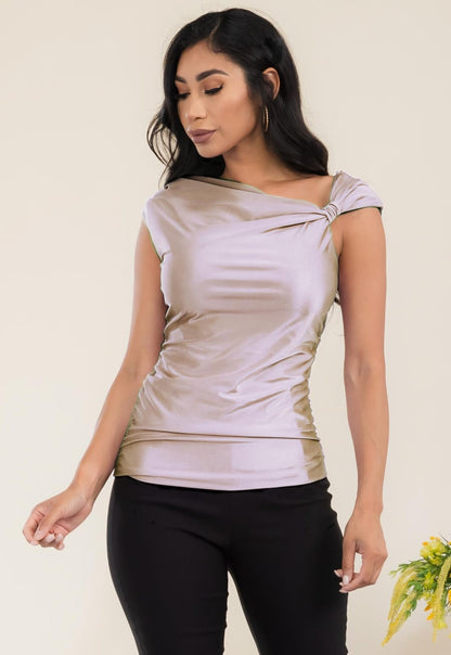 Asymmetric Shoulder Drape Blouse