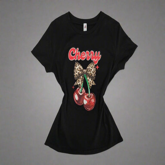 Cherry Bow-Tie Animal Print T-Shirt