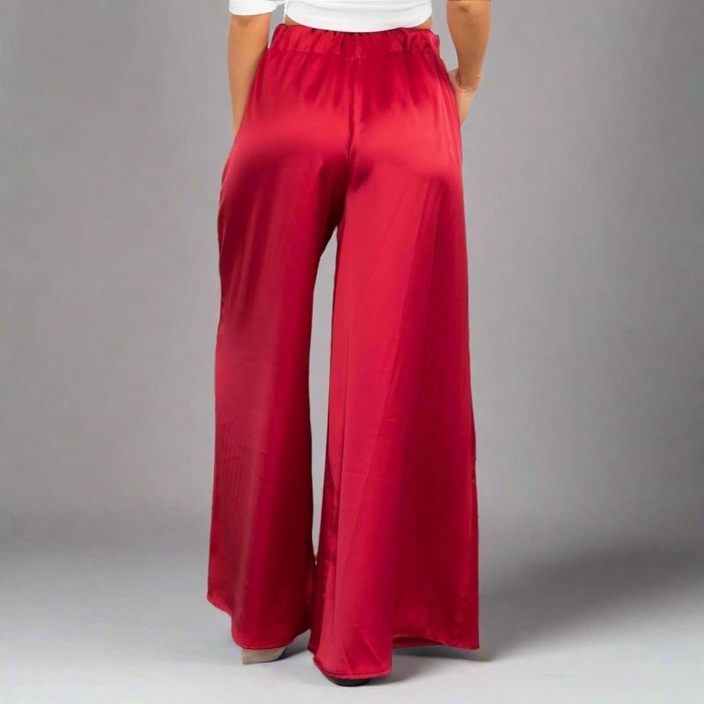 Satin Elastic Waist Wide-Leg Pants