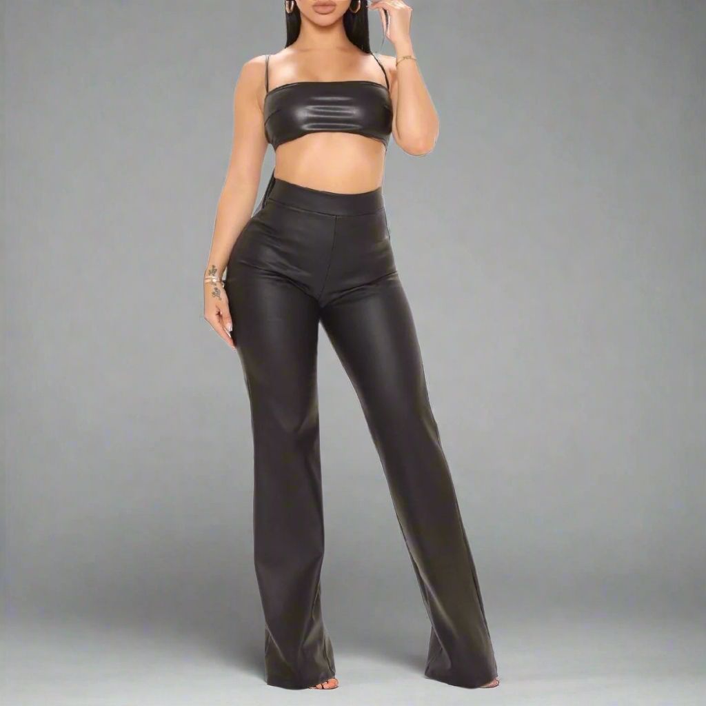 High Waist Leather Vinyl Pants