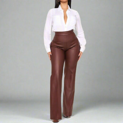 High Waist Leather Vinyl Pants