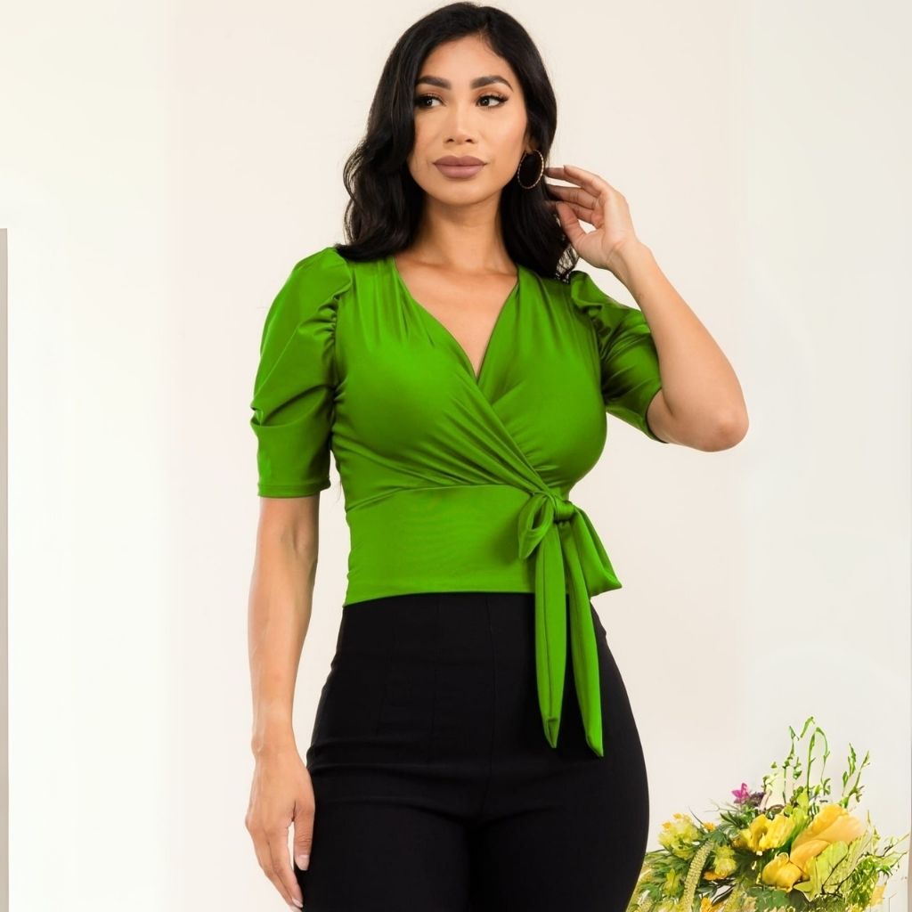 V-Neck Half Sleeve Blouse - HelenPam