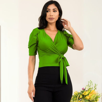 V-Neck Half Sleeve Blouse - HelenPam
