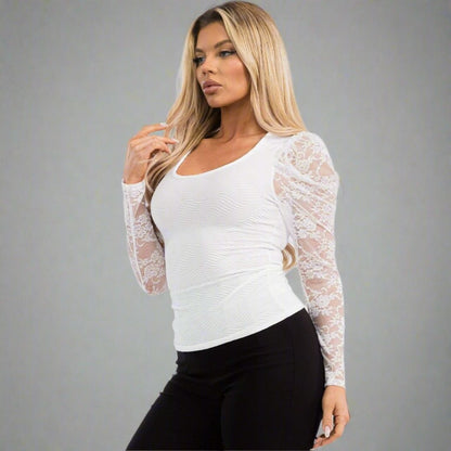 Mesh Sleeve Contrast Lace Top