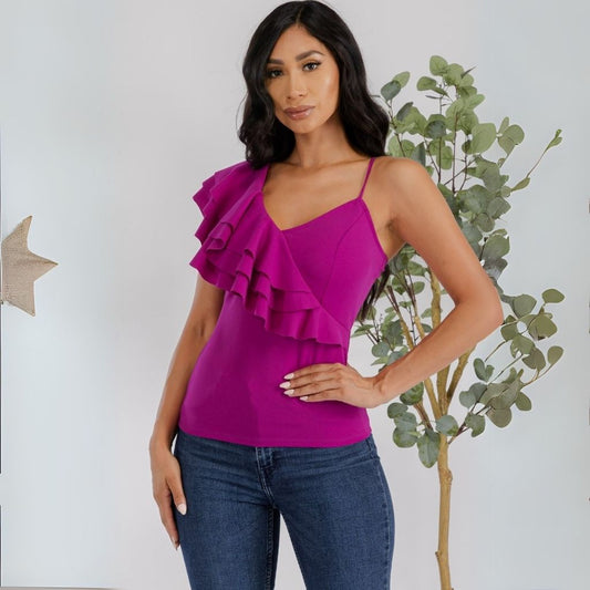 Asymmetric Ruffled Top - HelenPam