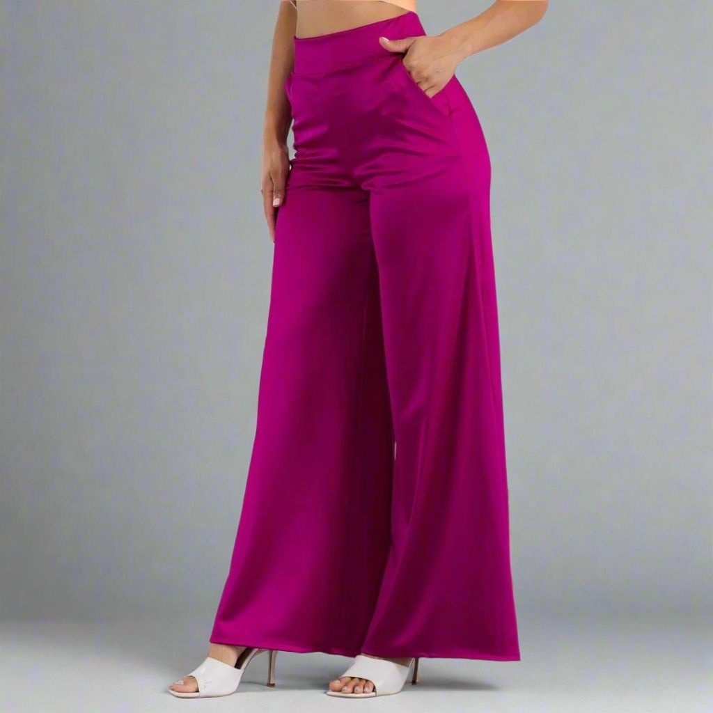 Satin Back Zipper Wide-Leg Pants