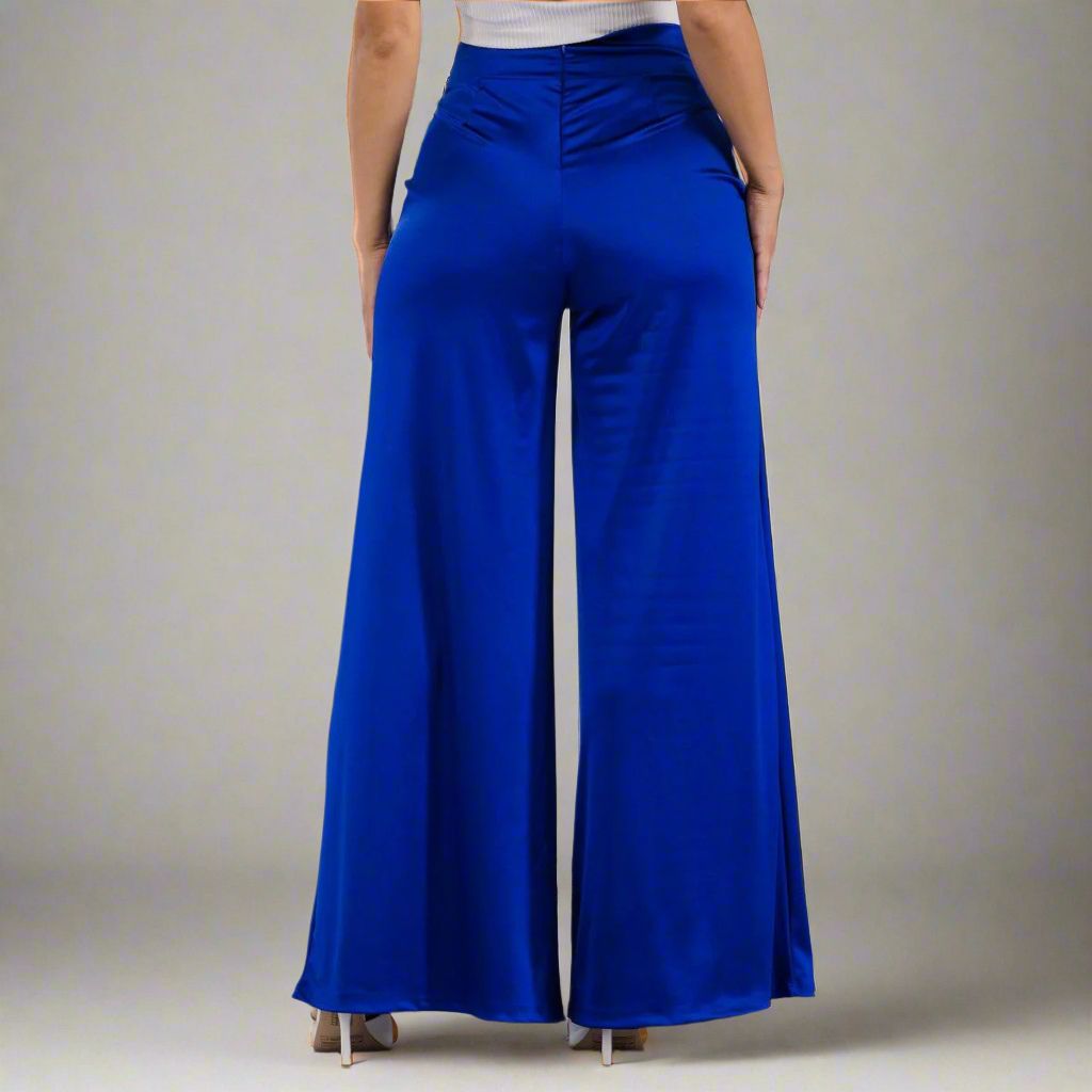 Satin Back Zipper Wide-Leg Pants