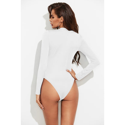 Half Button Round Neck Long Sleeve Bodysuit