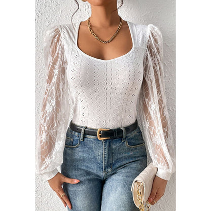 Eyelet Lace Long Sleeve Bodysuit