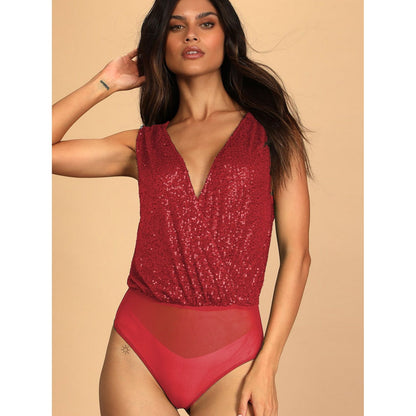 Sequin Surplice Sleeveless Bodysuit