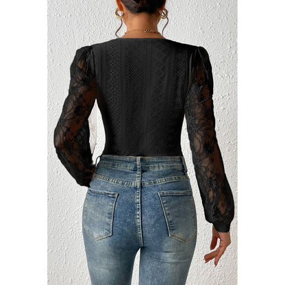 Eyelet Lace Long Sleeve Bodysuit