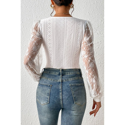 Eyelet Lace Long Sleeve Bodysuit