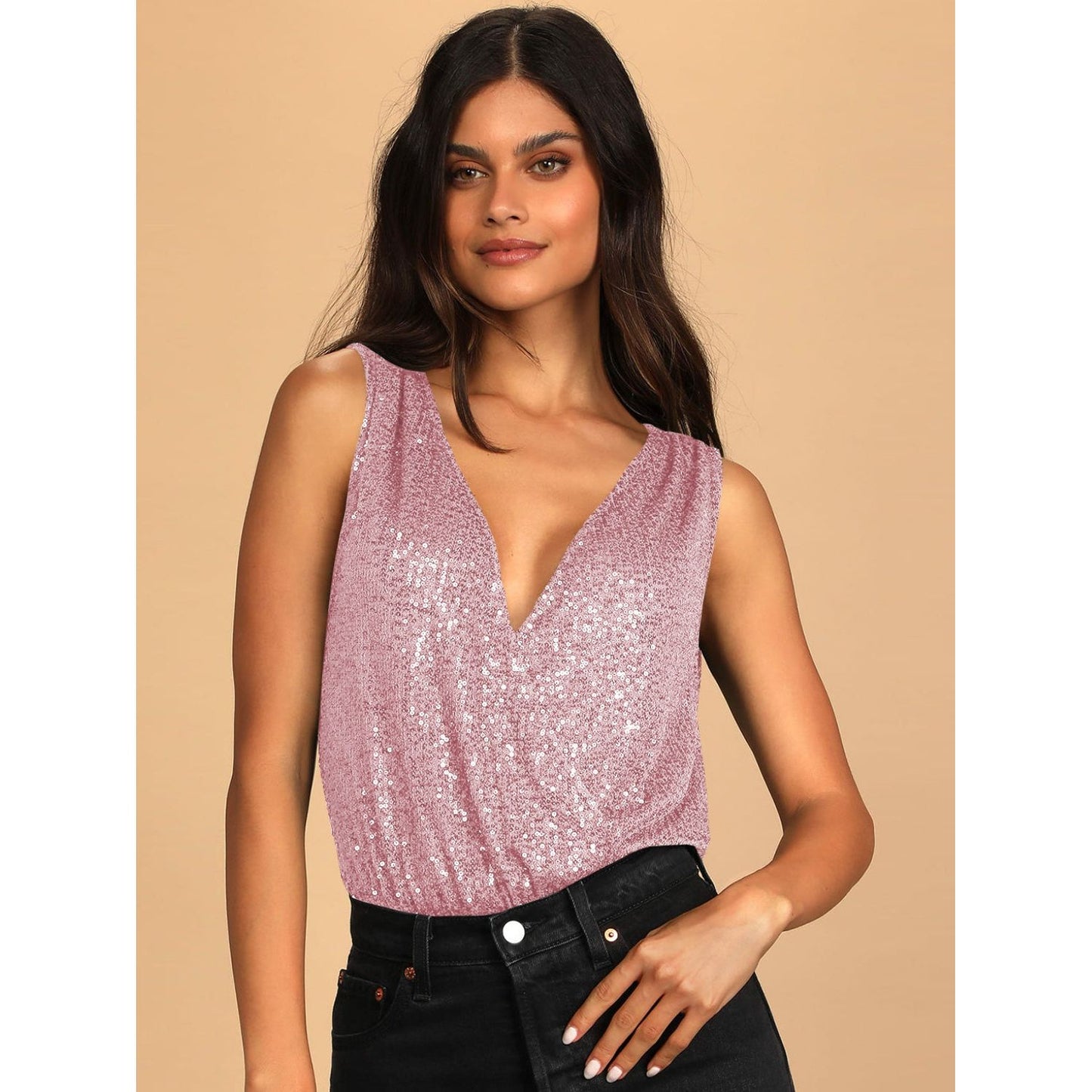 Sequin Surplice Sleeveless Bodysuit