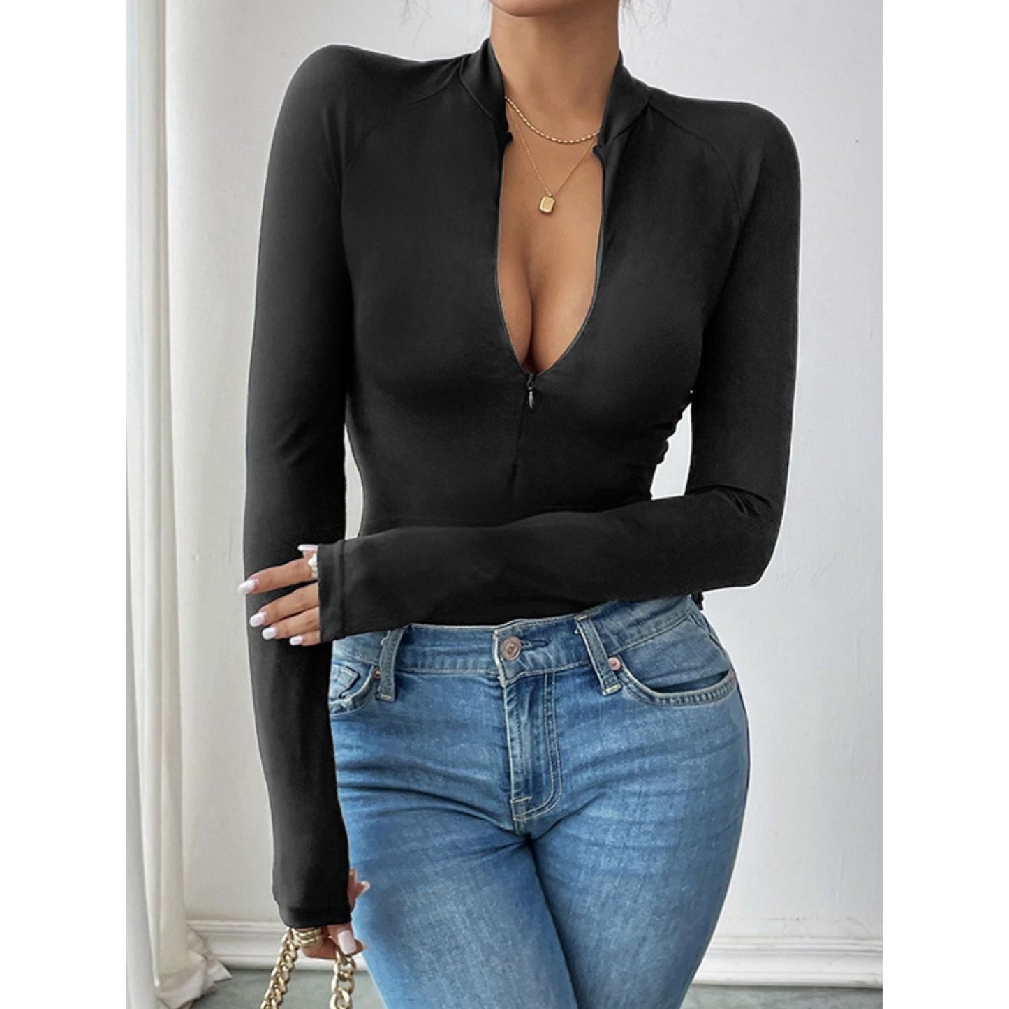 Perfee Half Zip Long Sleeve Bodysuit